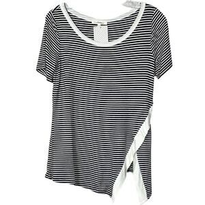 NEW Andree By Unit Women's Stripe Scoop Neck Slit Blouse Top Black White Small